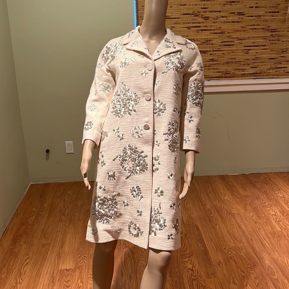 Maxazria Collection Cream With Silver Metallic Embroidery On Front & Back Size M